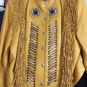 Tribal soft leather jacket, vest , chaps mustard color beautiful